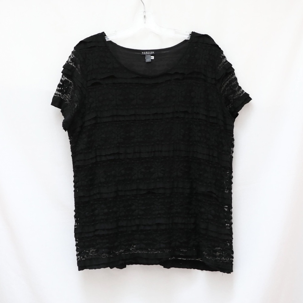Forever Woman Tiered Lace Top Black 3X gothic romantic short sleeve dark vampire